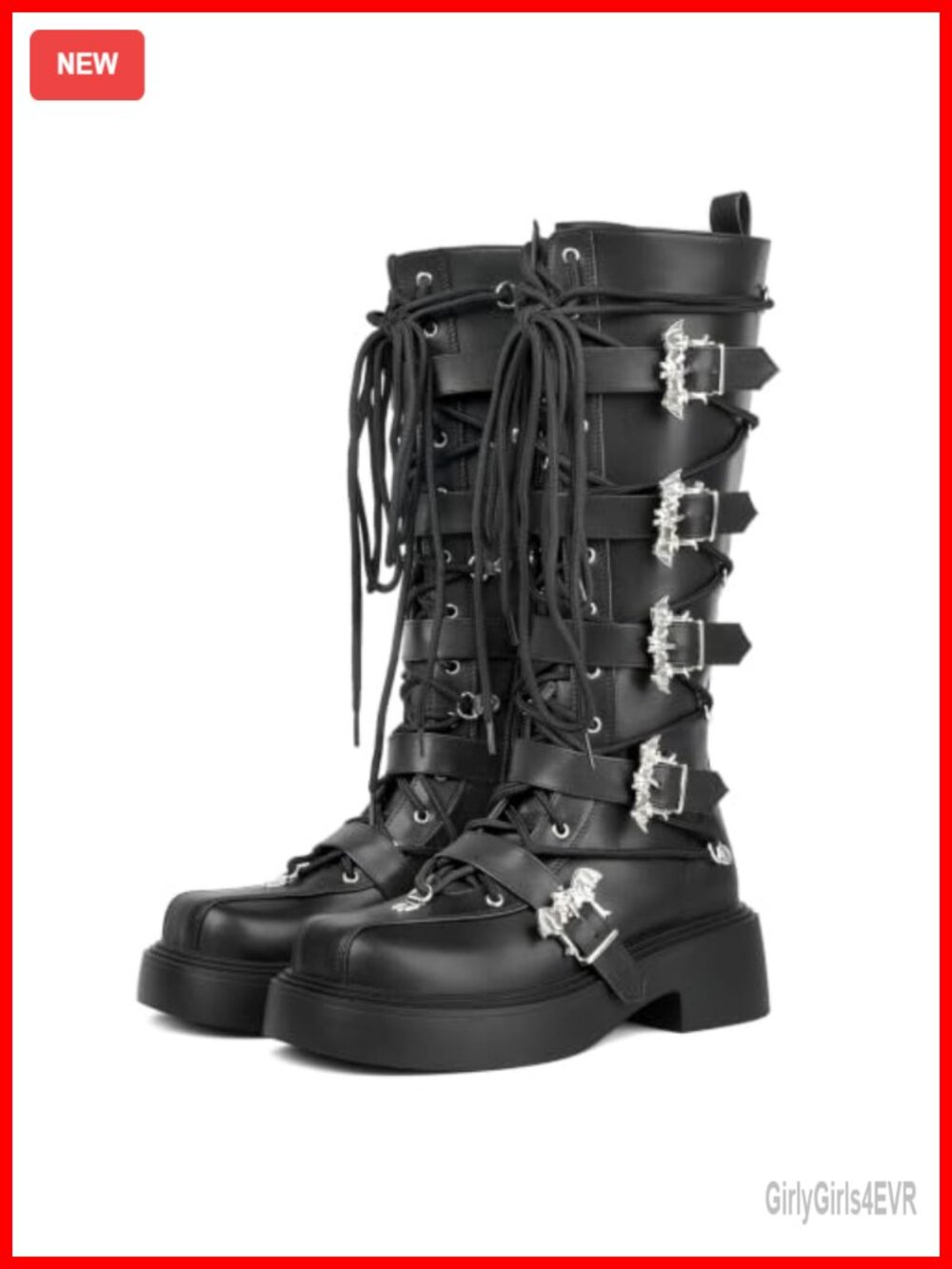 Parisuit Womens Goth Platform Combat Boots Mid Calf Punk Zip Lace Up Shoes